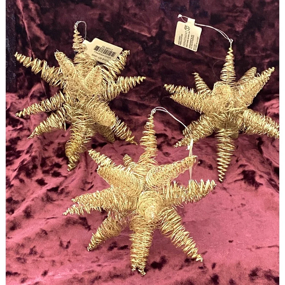 NEW ~ Dept 56 ~Lot of 3 Christmas ORNAMENTS Gold-Tone TWISTED WIRE Sparkly STAR